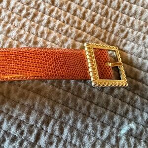 Real lizard Elegant I. Magnin Gold Buckle Tan Belt